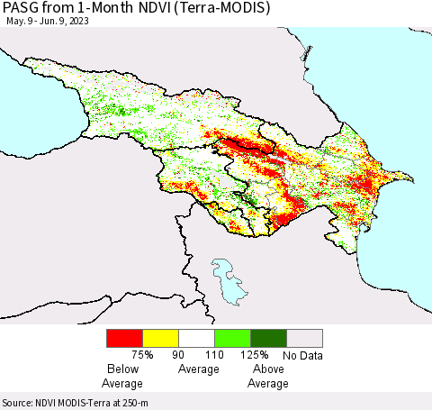 Azerbaijan, Armenia and Georgia PASG from 1-Month NDVI (Terra-MODIS) Thematic Map For 6/2/2023 - 6/9/2023
