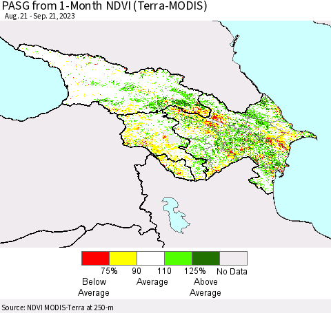Azerbaijan, Armenia and Georgia PASG from 1-Month NDVI (Terra-MODIS) Thematic Map For 9/14/2023 - 9/21/2023