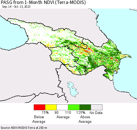 Azerbaijan, Armenia and Georgia PASG from 1-Month NDVI (Terra-MODIS) Thematic Map For 10/8/2023 - 10/15/2023