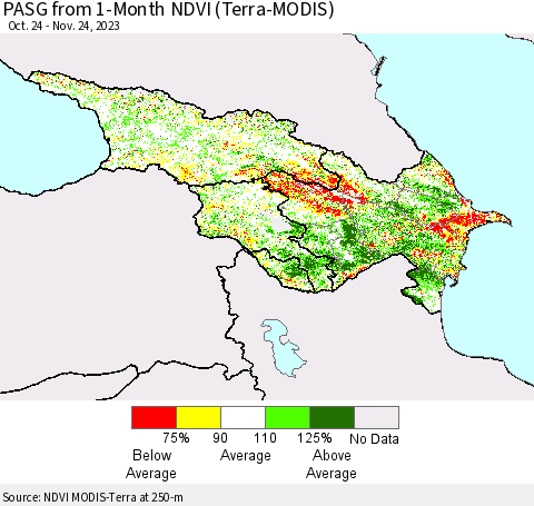Azerbaijan, Armenia and Georgia PASG from 1-Month NDVI (Terra-MODIS) Thematic Map For 11/17/2023 - 11/24/2023