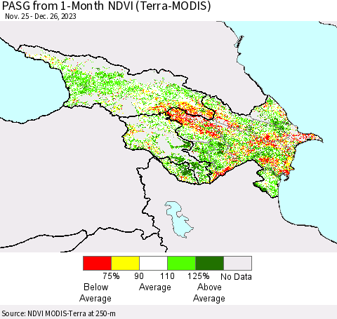 Azerbaijan, Armenia and Georgia PASG from 1-Month NDVI (Terra-MODIS) Thematic Map For 12/19/2023 - 12/26/2023