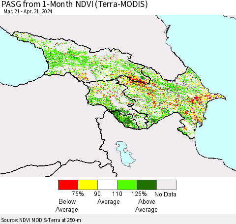 Azerbaijan, Armenia and Georgia PASG from 1-Month NDVI (Terra-MODIS) Thematic Map For 4/14/2024 - 4/21/2024