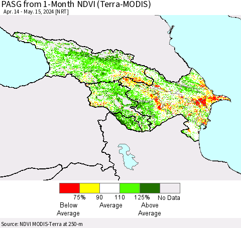 Azerbaijan, Armenia and Georgia PASG from 1-Month NDVI (Terra-MODIS) Thematic Map For 5/8/2024 - 5/15/2024