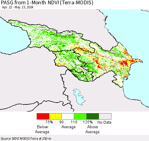 Azerbaijan, Armenia and Georgia PASG from 1-Month NDVI (Terra-MODIS) Thematic Map For 5/16/2024 - 5/23/2024