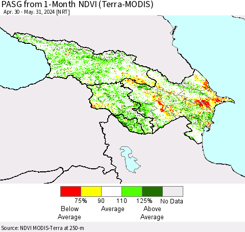 Azerbaijan, Armenia and Georgia PASG from 1-Month NDVI (Terra-MODIS) Thematic Map For 5/24/2024 - 5/31/2024