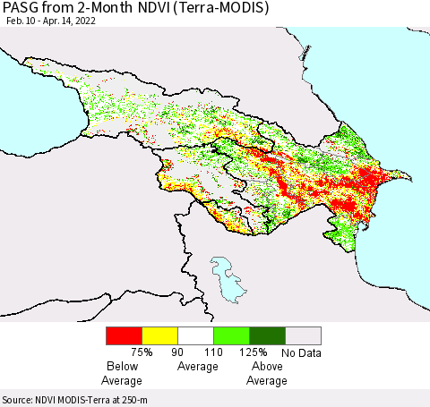 Azerbaijan, Armenia and Georgia PASG from 2-Month NDVI (Terra-MODIS) Thematic Map For 4/7/2022 - 4/14/2022