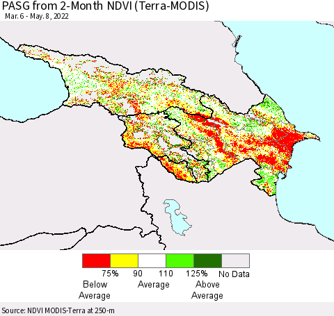 Azerbaijan, Armenia and Georgia PASG from 2-Month NDVI (Terra-MODIS) Thematic Map For 5/1/2022 - 5/8/2022