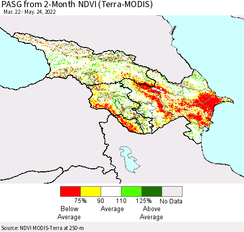 Azerbaijan, Armenia and Georgia PASG from 2-Month NDVI (Terra-MODIS) Thematic Map For 5/17/2022 - 5/24/2022