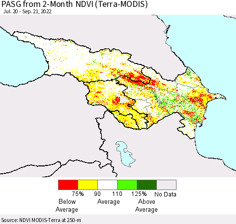 Azerbaijan, Armenia and Georgia PASG from 2-Month NDVI (Terra-MODIS) Thematic Map For 9/14/2022 - 9/21/2022