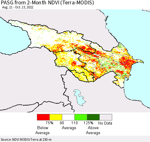 Azerbaijan, Armenia and Georgia PASG from 2-Month NDVI (Terra-MODIS) Thematic Map For 10/16/2022 - 10/23/2022