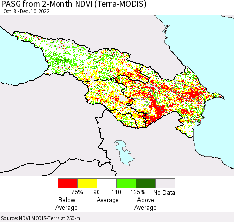 Azerbaijan, Armenia and Georgia PASG from 2-Month NDVI (Terra-MODIS) Thematic Map For 12/3/2022 - 12/10/2022