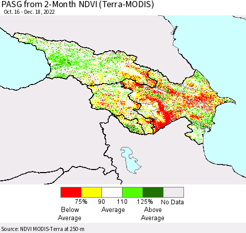 Azerbaijan, Armenia and Georgia PASG from 2-Month NDVI (Terra-MODIS) Thematic Map For 12/11/2022 - 12/18/2022