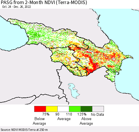 Azerbaijan, Armenia and Georgia PASG from 2-Month NDVI (Terra-MODIS) Thematic Map For 12/19/2022 - 12/26/2022