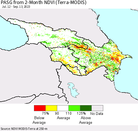 Azerbaijan, Armenia and Georgia PASG from 2-Month NDVI (Terra-MODIS) Thematic Map For 9/6/2023 - 9/13/2023