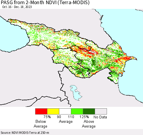 Azerbaijan, Armenia and Georgia PASG from 2-Month NDVI (Terra-MODIS) Thematic Map For 12/11/2023 - 12/18/2023