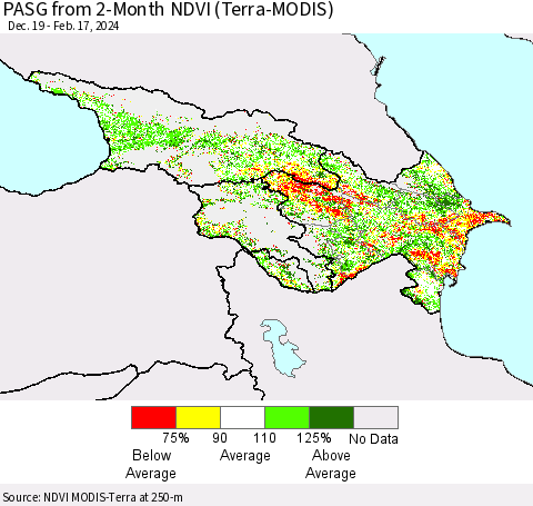 Azerbaijan, Armenia and Georgia PASG from 2-Month NDVI (Terra-MODIS) Thematic Map For 2/10/2024 - 2/17/2024