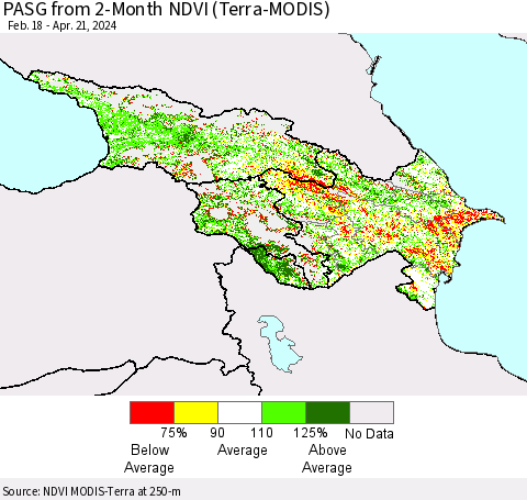 Azerbaijan, Armenia and Georgia PASG from 2-Month NDVI (Terra-MODIS) Thematic Map For 4/14/2024 - 4/21/2024