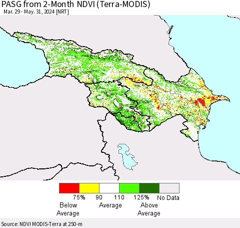 Azerbaijan, Armenia and Georgia PASG from 2-Month NDVI (Terra-MODIS) Thematic Map For 5/24/2024 - 5/31/2024