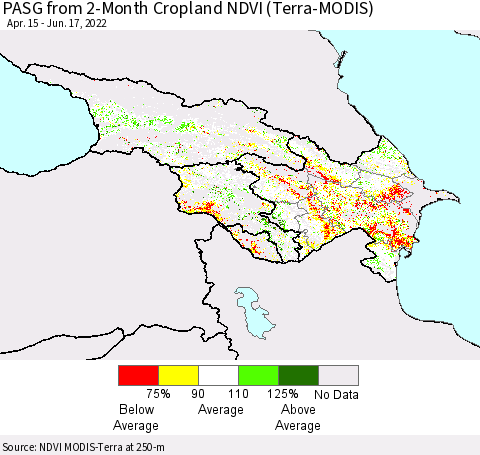 Azerbaijan, Armenia and Georgia PASG from 2-Month Cropland NDVI (Terra-MODIS) Thematic Map For 6/10/2022 - 6/17/2022