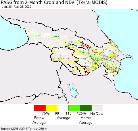 Azerbaijan, Armenia and Georgia PASG from 2-Month Cropland NDVI (Terra-MODIS) Thematic Map For 8/21/2022 - 8/28/2022