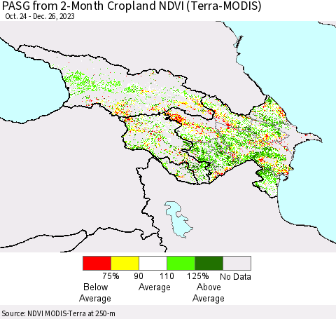 Azerbaijan, Armenia and Georgia PASG from 2-Month Cropland NDVI (Terra-MODIS) Thematic Map For 12/19/2023 - 12/26/2023
