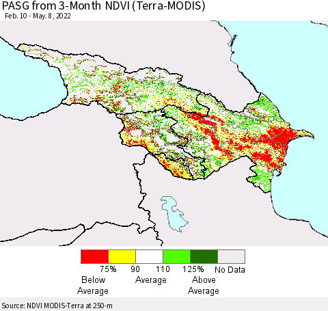 Azerbaijan, Armenia and Georgia PASG from 3-Month NDVI (Terra-MODIS) Thematic Map For 5/1/2022 - 5/8/2022
