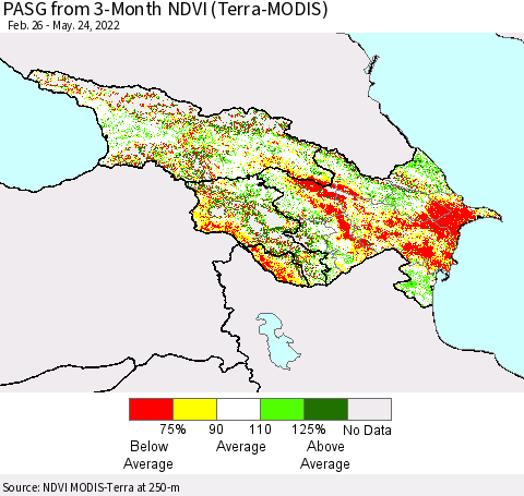 Azerbaijan, Armenia and Georgia PASG from 3-Month NDVI (Terra-MODIS) Thematic Map For 5/17/2022 - 5/24/2022