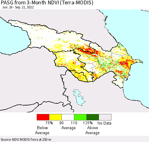 Azerbaijan, Armenia and Georgia PASG from 3-Month NDVI (Terra-MODIS) Thematic Map For 9/14/2022 - 9/21/2022