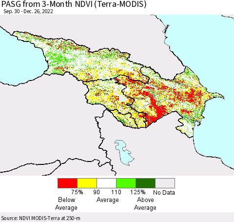 Azerbaijan, Armenia and Georgia PASG from 3-Month NDVI (Terra-MODIS) Thematic Map For 12/19/2022 - 12/26/2022