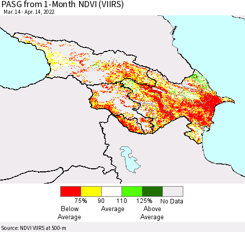 Azerbaijan, Armenia and Georgia PASG from 1-Month NDVI (VIIRS) Thematic Map For 4/7/2022 - 4/14/2022