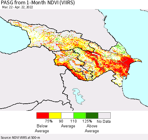 Azerbaijan, Armenia and Georgia PASG from 1-Month NDVI (VIIRS) Thematic Map For 4/15/2022 - 4/22/2022
