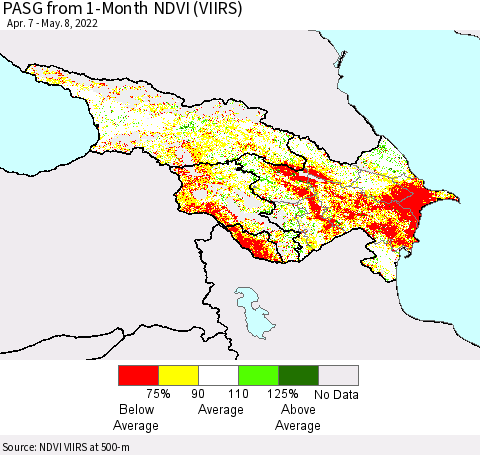 Azerbaijan, Armenia and Georgia PASG from 1-Month NDVI (VIIRS) Thematic Map For 5/1/2022 - 5/8/2022