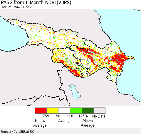 Azerbaijan, Armenia and Georgia PASG from 1-Month NDVI (VIIRS) Thematic Map For 5/17/2022 - 5/24/2022