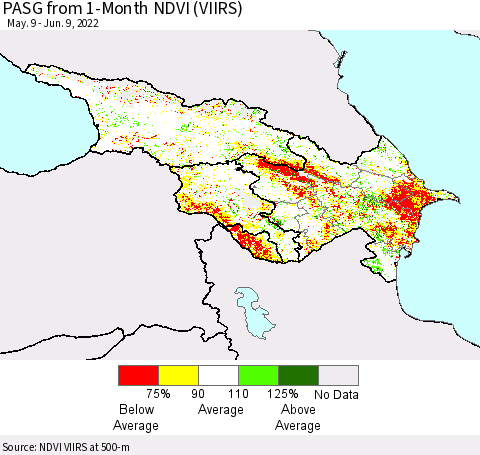 Azerbaijan, Armenia and Georgia PASG from 1-Month NDVI (VIIRS) Thematic Map For 6/2/2022 - 6/9/2022