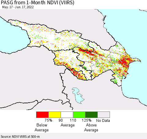 Azerbaijan, Armenia and Georgia PASG from 1-Month NDVI (VIIRS) Thematic Map For 6/10/2022 - 6/17/2022