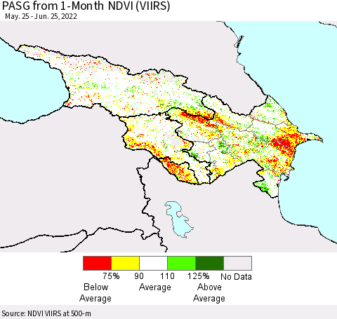 Azerbaijan, Armenia and Georgia PASG from 1-Month NDVI (VIIRS) Thematic Map For 6/18/2022 - 6/25/2022
