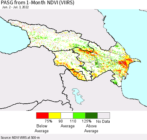 Azerbaijan, Armenia and Georgia PASG from 1-Month NDVI (VIIRS) Thematic Map For 6/26/2022 - 7/3/2022