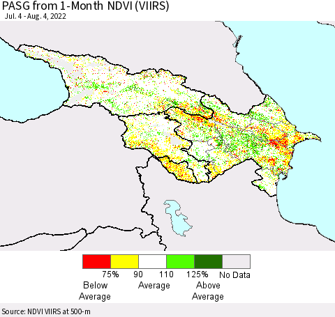 Azerbaijan, Armenia and Georgia PASG from 1-Month NDVI (VIIRS) Thematic Map For 7/28/2022 - 8/4/2022