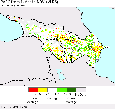 Azerbaijan, Armenia and Georgia PASG from 1-Month NDVI (VIIRS) Thematic Map For 8/13/2022 - 8/20/2022