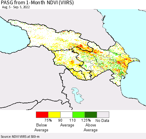 Azerbaijan, Armenia and Georgia PASG from 1-Month NDVI (VIIRS) Thematic Map For 8/29/2022 - 9/5/2022