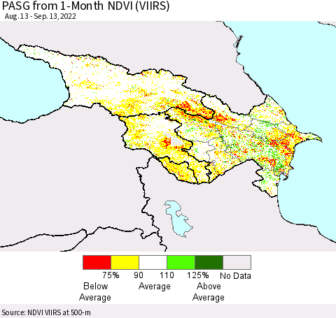 Azerbaijan, Armenia and Georgia PASG from 1-Month NDVI (VIIRS) Thematic Map For 9/6/2022 - 9/13/2022
