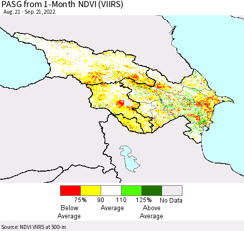 Azerbaijan, Armenia and Georgia PASG from 1-Month NDVI (VIIRS) Thematic Map For 9/14/2022 - 9/21/2022