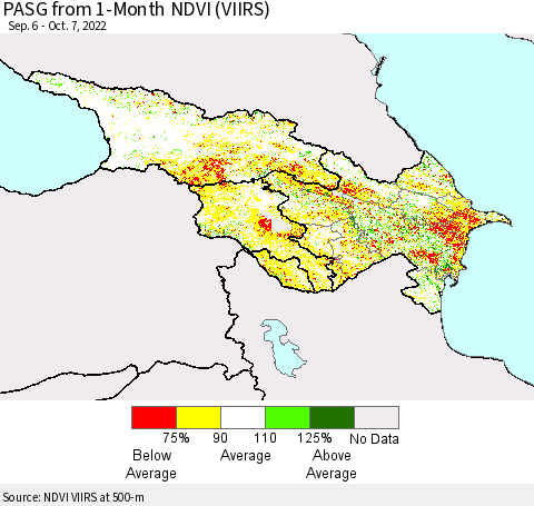 Azerbaijan, Armenia and Georgia PASG from 1-Month NDVI (VIIRS) Thematic Map For 9/30/2022 - 10/7/2022