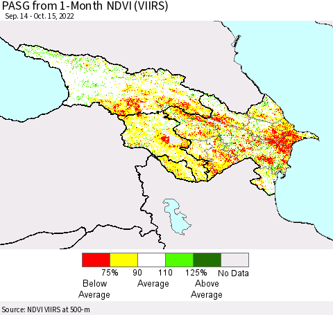 Azerbaijan, Armenia and Georgia PASG from 1-Month NDVI (VIIRS) Thematic Map For 10/8/2022 - 10/15/2022