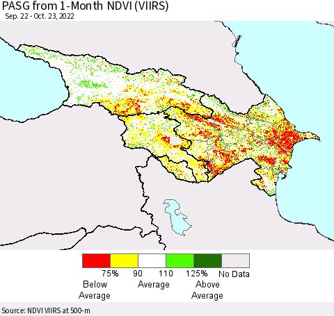 Azerbaijan, Armenia and Georgia PASG from 1-Month NDVI (VIIRS) Thematic Map For 10/16/2022 - 10/23/2022