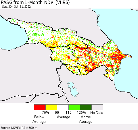 Azerbaijan, Armenia and Georgia PASG from 1-Month NDVI (VIIRS) Thematic Map For 10/24/2022 - 10/31/2022