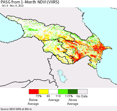 Azerbaijan, Armenia and Georgia PASG from 1-Month NDVI (VIIRS) Thematic Map For 11/1/2022 - 11/8/2022