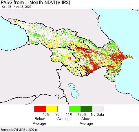 Azerbaijan, Armenia and Georgia PASG from 1-Month NDVI (VIIRS) Thematic Map For 11/9/2022 - 11/16/2022