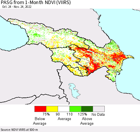 Azerbaijan, Armenia and Georgia PASG from 1-Month NDVI (VIIRS) Thematic Map For 11/17/2022 - 11/24/2022