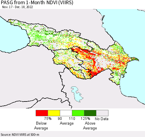 Azerbaijan, Armenia and Georgia PASG from 1-Month NDVI (VIIRS) Thematic Map For 12/11/2022 - 12/18/2022
